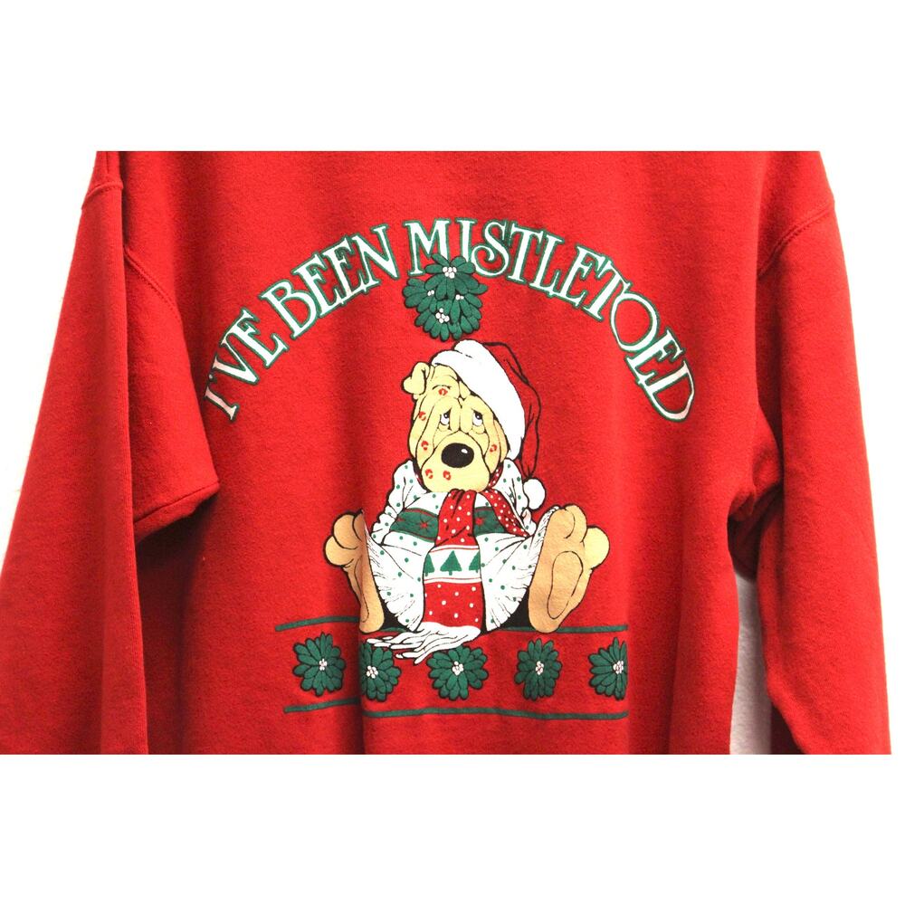 Vintage Mistletoe Victim Christmas Holiday Sweatshirt Medium - Picture 2 of 4